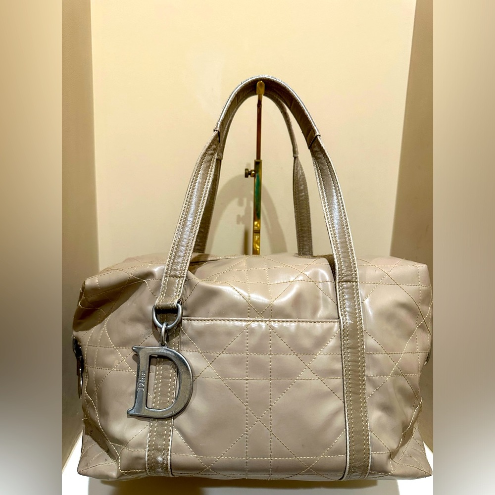 Christian Dior Cannage Patent Tan Bowler Bag